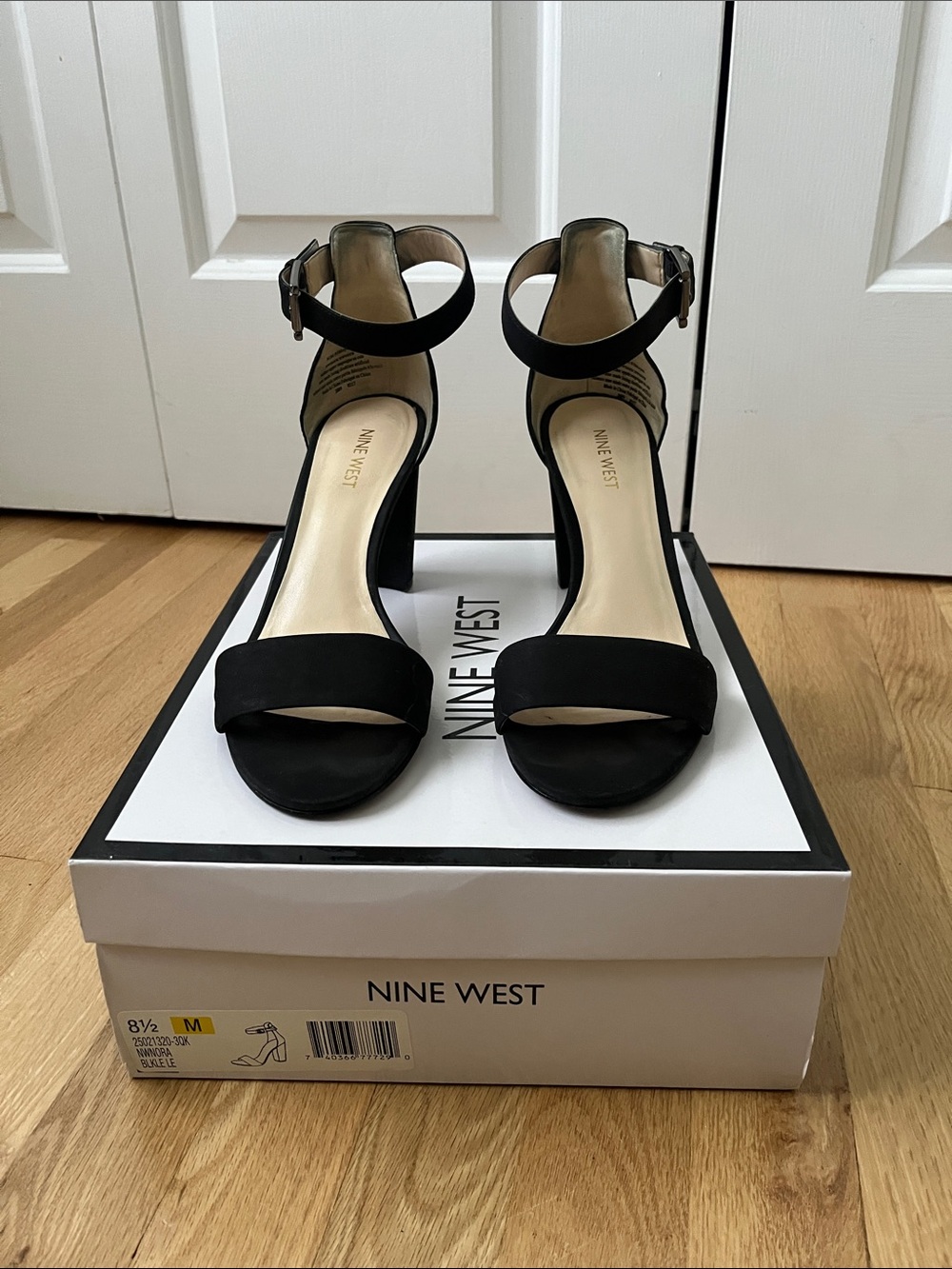Nine West Black Ankle-Strap Block Heel Sandals